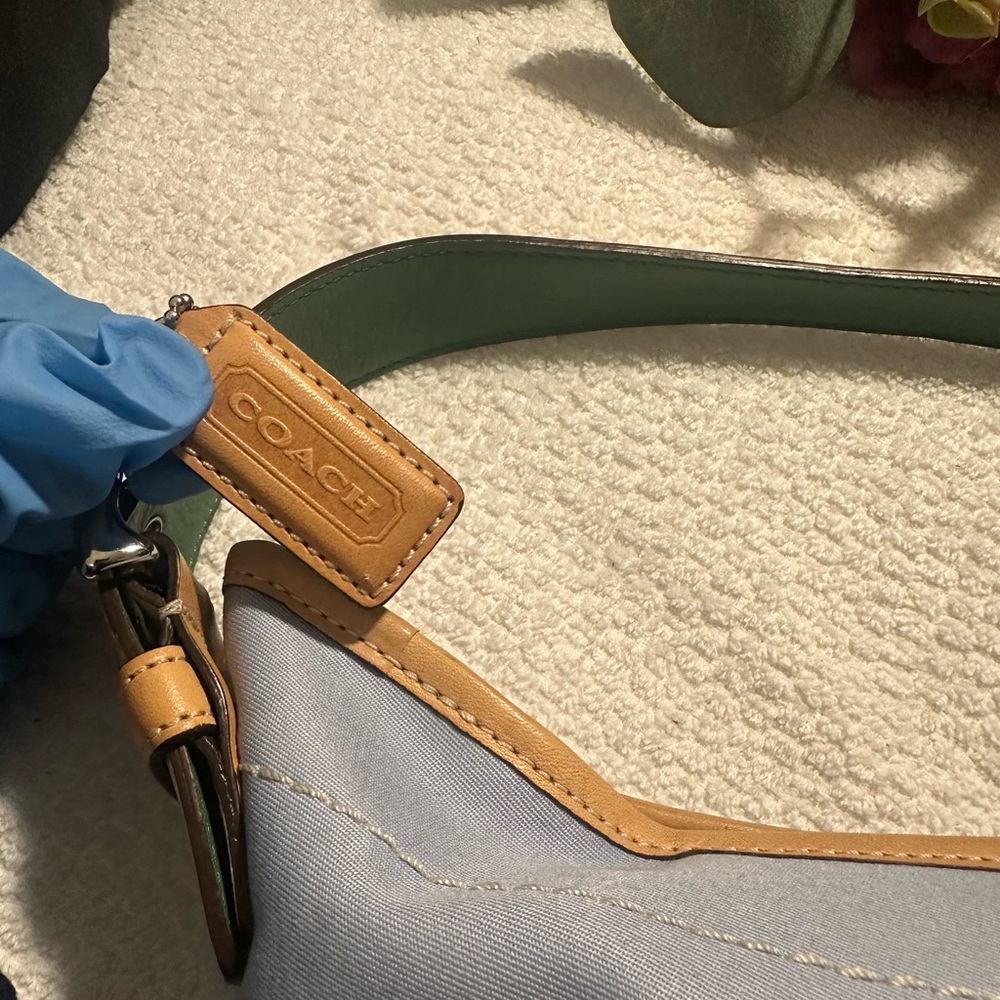 COACH Y2K Soho color block blue satin & leather shoulder  Bag#9508 - Picture 12 of 12